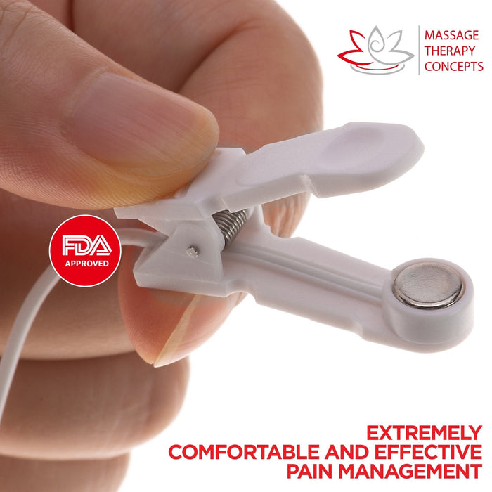 TENS Unit, Pain Relief, EMS Machine, E Stim, electric stimulation device, ear stimulator, ear clip stimulator