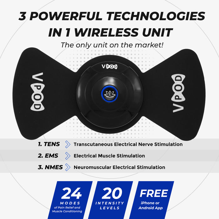 wireless, TENS unit, EMS unit, muscle stimulation, recovery