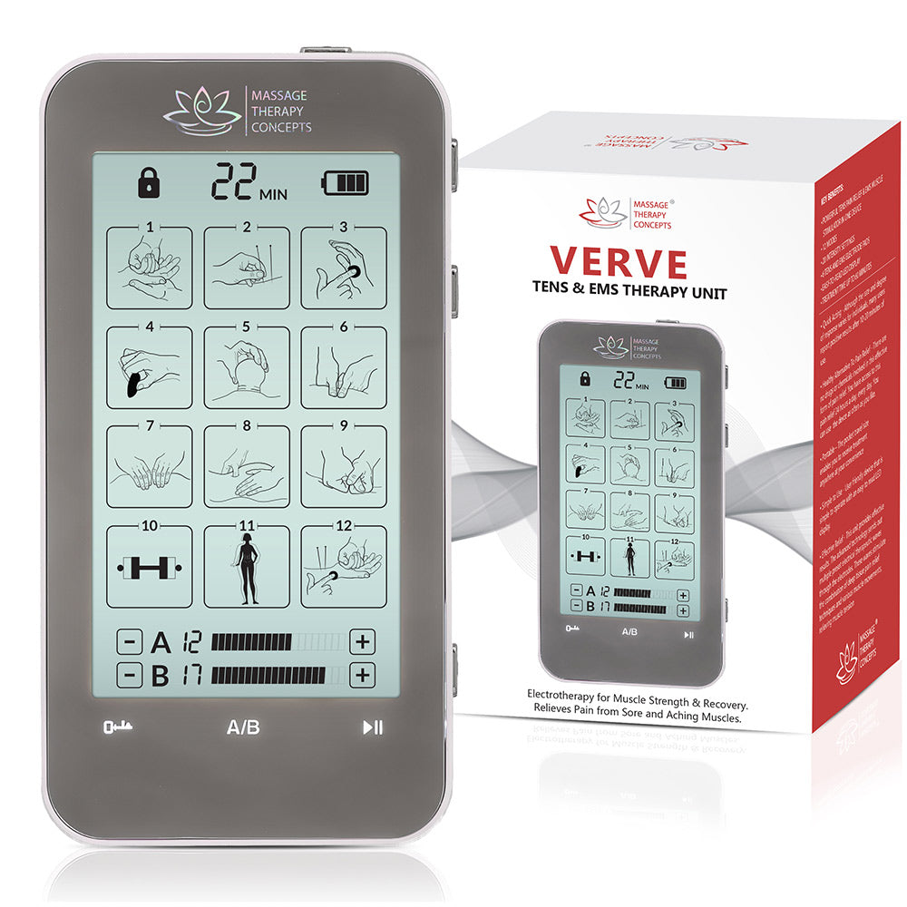 Deluxe Verve TENS and EMS Unit with Belt Clip - Muscle Stimulator - 2  Channel – Massage Therapy Concepts