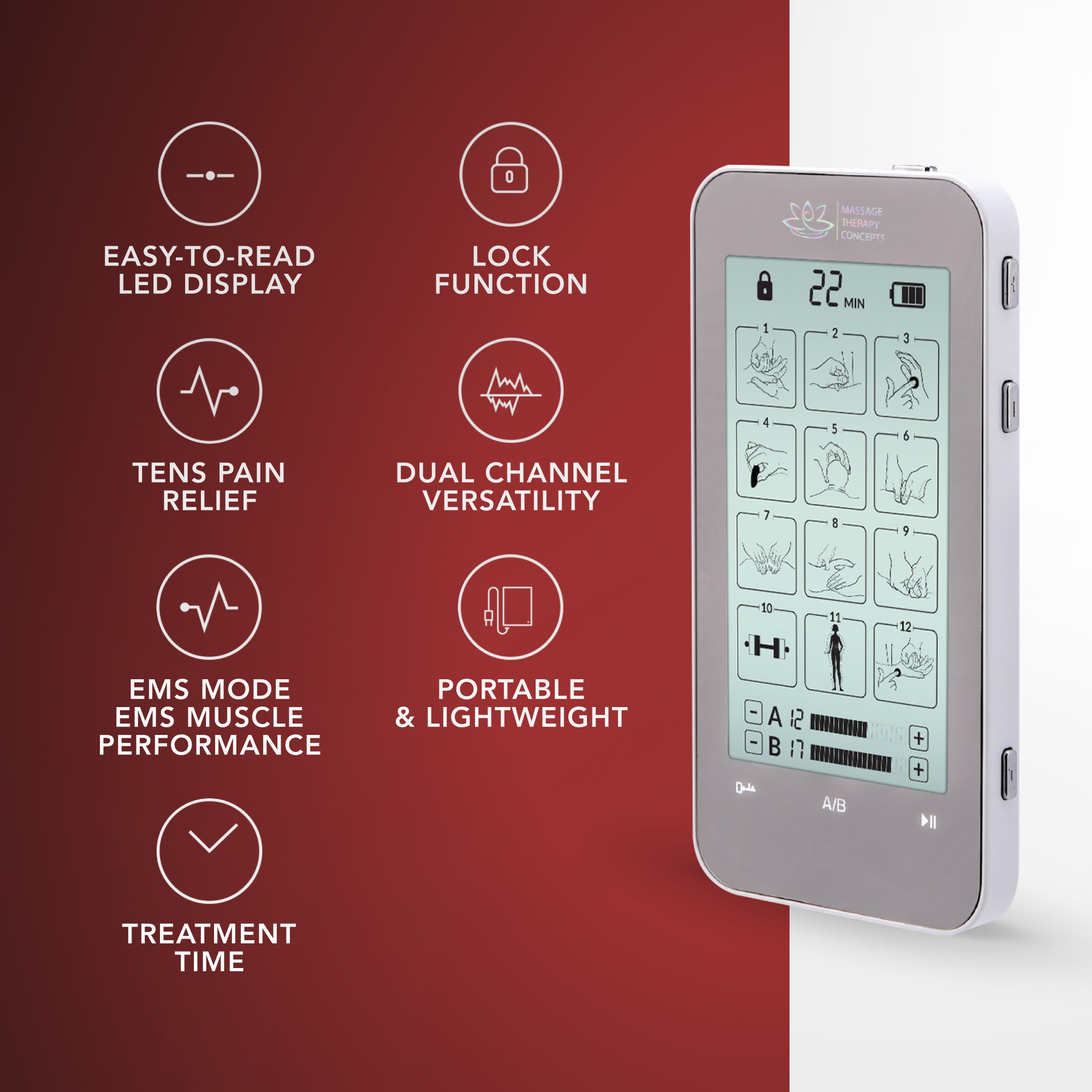 Deluxe Verve TENS and EMS Unit with Belt Clip - Muscle